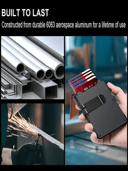 ⚡70K+ SOLD !-Wallet for Men - with Pop Up Aluminum Case Money Clip Slim Leather Slots Credit Card Holder RFID Blocking Bifold Minimalist Wallet