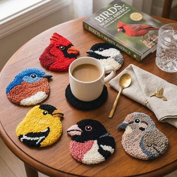 🧵Beginner-Friendly🐦DIY Bird Coasters Punch Needle Kit☕(Quick-Dry, Moisture-Proof & Easy-Clean)