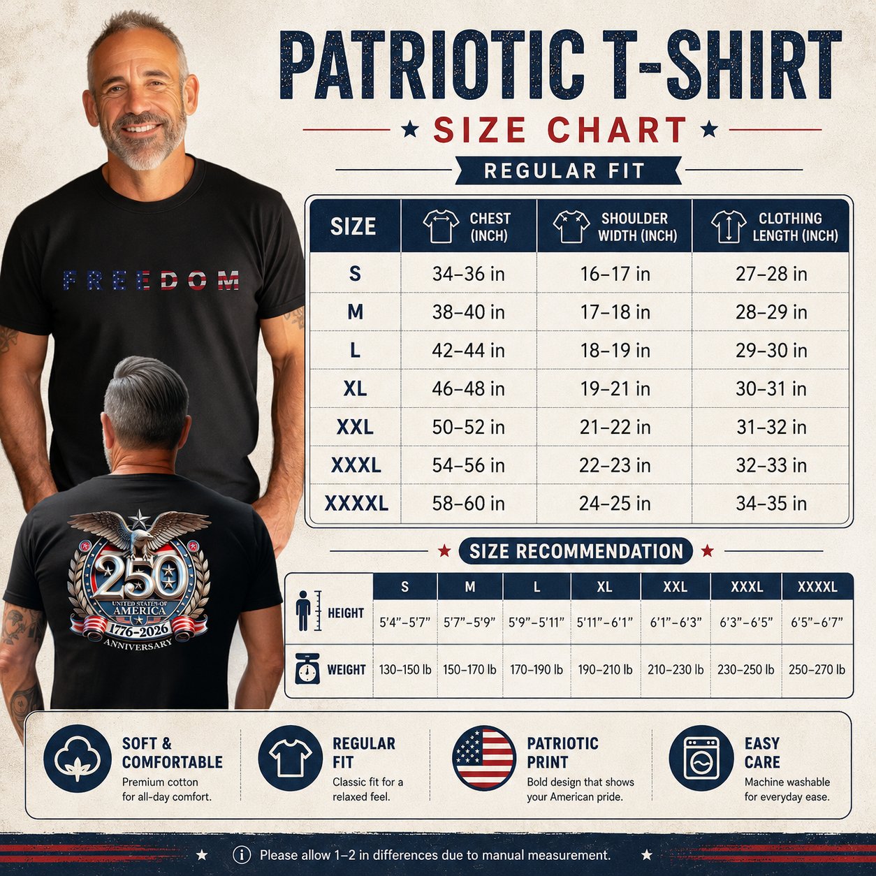Freedom 250th Tee 🇺🇸 | Celebrate 1776–2026 in Style 🎉