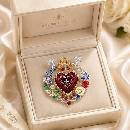 ❤️ Sacred Heart Floral Gemstone Brooch | Vintage Palace-Inspired Statement Pin