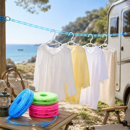 Verstellbare windfeste Wäscheleine mit Haken – Robuste mobile Wäscheleine für Reisen, Camping, Garten & Zuhause