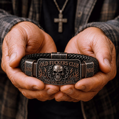 🔥LAST DAY 50% OFF - 💀Old Fuckers Club Men's Vintage Skull Flame Biker Braided Bracelet Gift Set