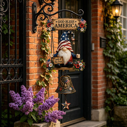 Patriotic Gnome Welcome Bell｜Americana Porch & Garden Hanging Decor