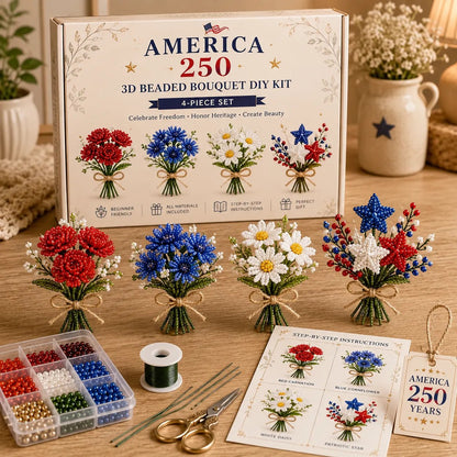🔥LAST DAY 49% OFF-America 250 Beaded Bouquet DIY Kit – Limited Edition Patriotic Craft Collection