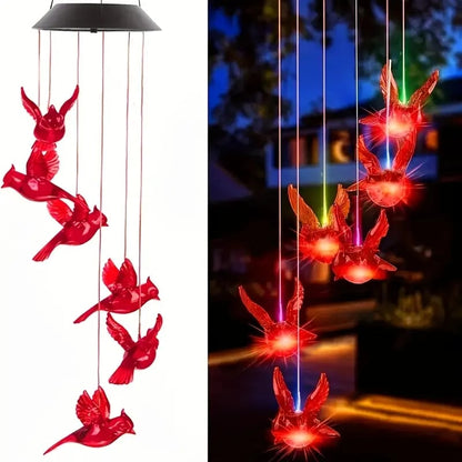 Solar-Powered Cardinal Bird Bell Lights for Garden & Patio