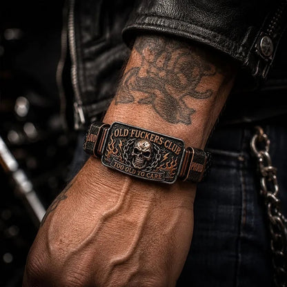 🔥LAST DAY 50% OFF - 💀Old Fuckers Club Men's Vintage Skull Flame Biker Braided Bracelet Gift Set