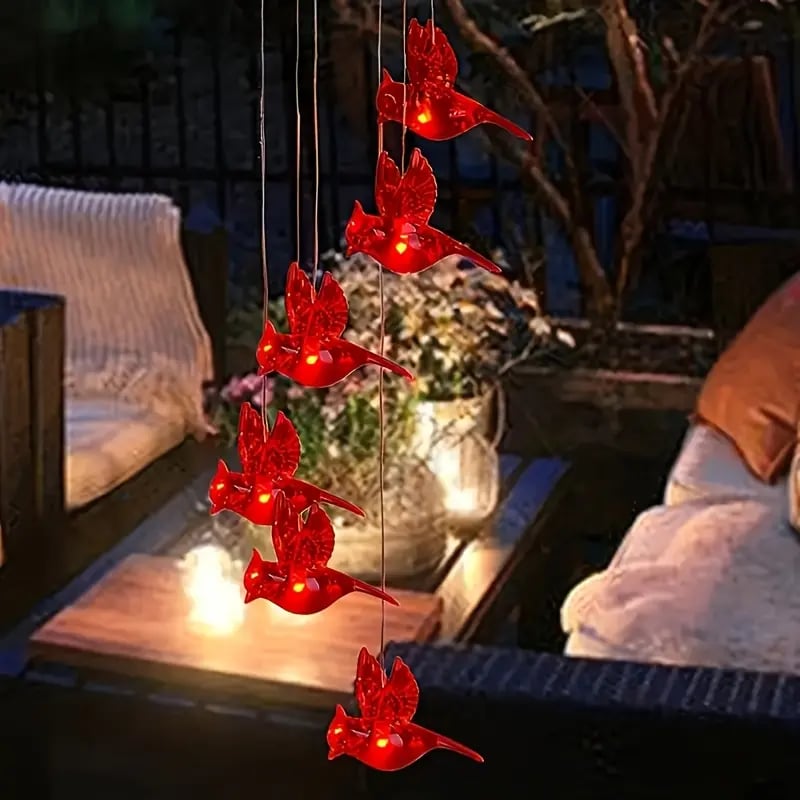 Solar-Powered Cardinal Bird Bell Lights for Garden & Patio