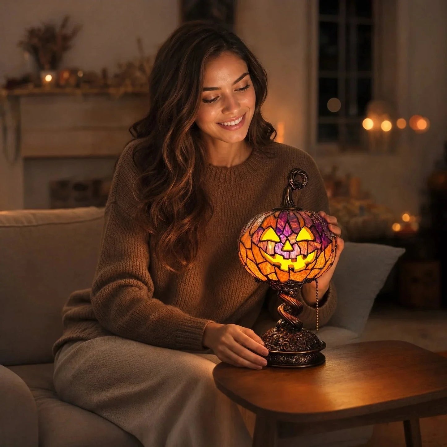 🔥HOT SALE🔥Halloween Stained Glass Style Pumpkin Table Lamp