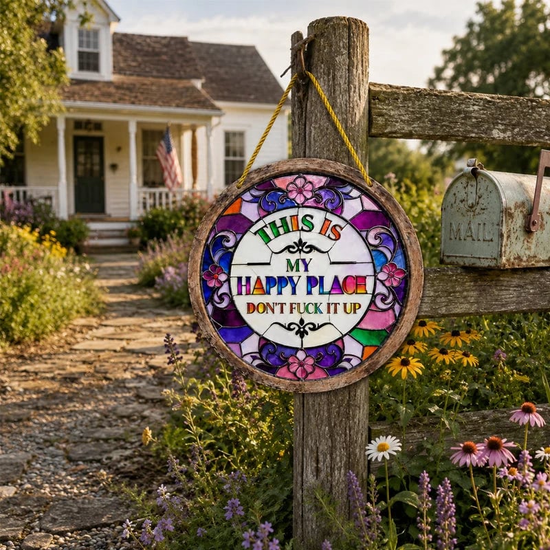 🔥LAST DAY 50% OFF -🌈Stained Glass Happy Place Hanging Decor