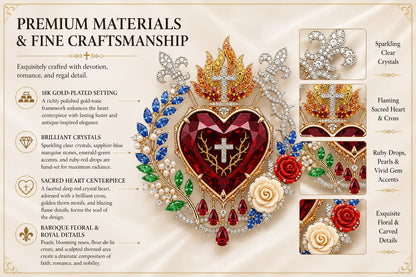 ❤️ Sacred Heart Floral Gemstone Brooch | Vintage Palace-Inspired Statement Pin