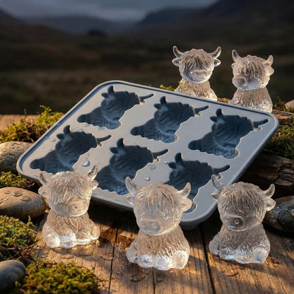 🐮6‐Cavity Mini Highland Cow Ice Cube & Dessert Mold 🧊🍪 Cute 3D Ice for Drinks, Parties & Gifts💕