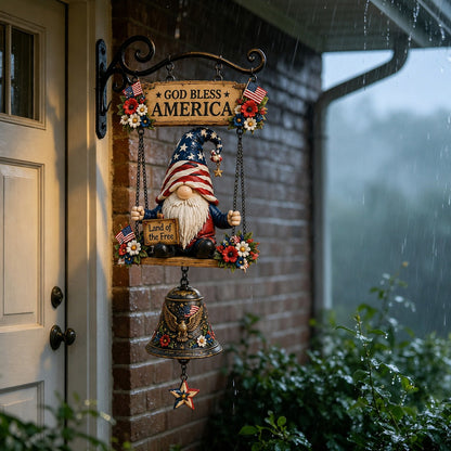 Patriotic Gnome Welcome Bell｜Americana Porch & Garden Hanging Decor