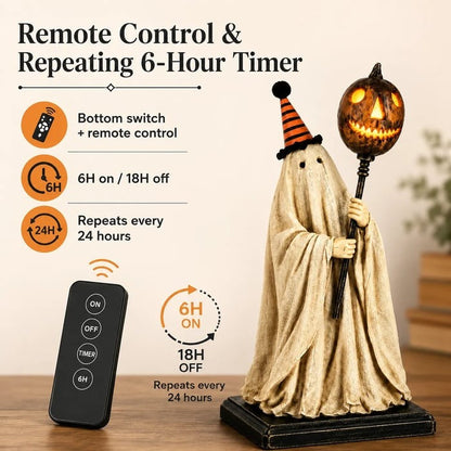 🏆Limited Time Sale 49% OFF Lighted Vintage Ghost Figurine with Glowing Pumpkin Staff 👻💡