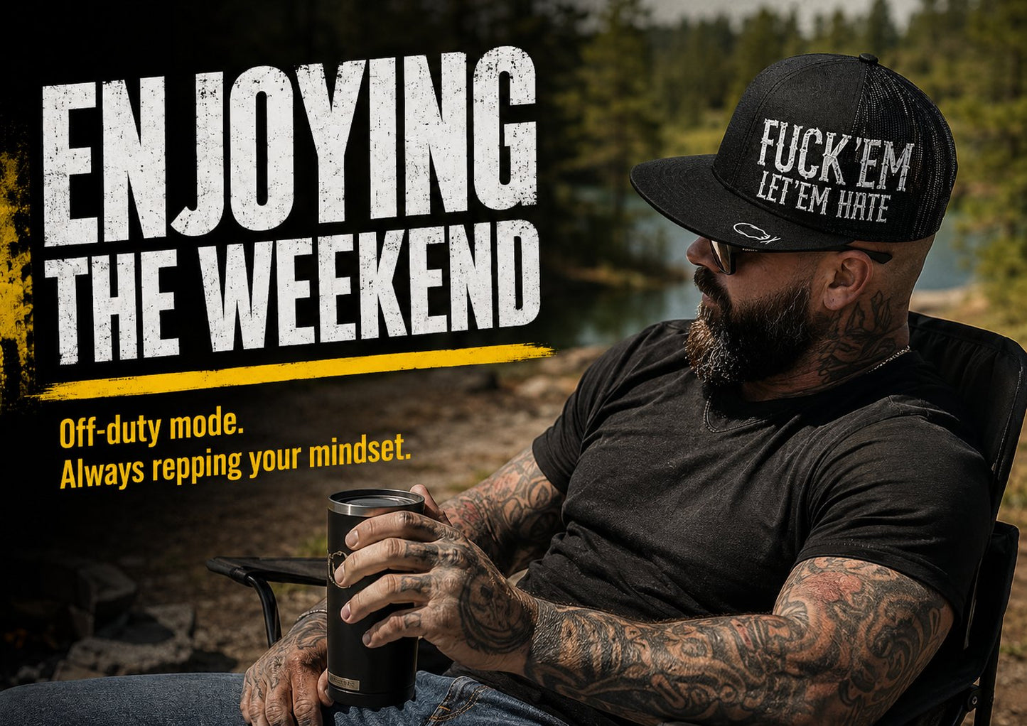 🔥LAST DAY 50% OFF - 😂🛠️"FUCK EM" LET ’EM HATE Black Snapback Hat – Bold Side Print Mesh Trucker Cap, Flat Bill Streetwear Hat for Men & Women🧢