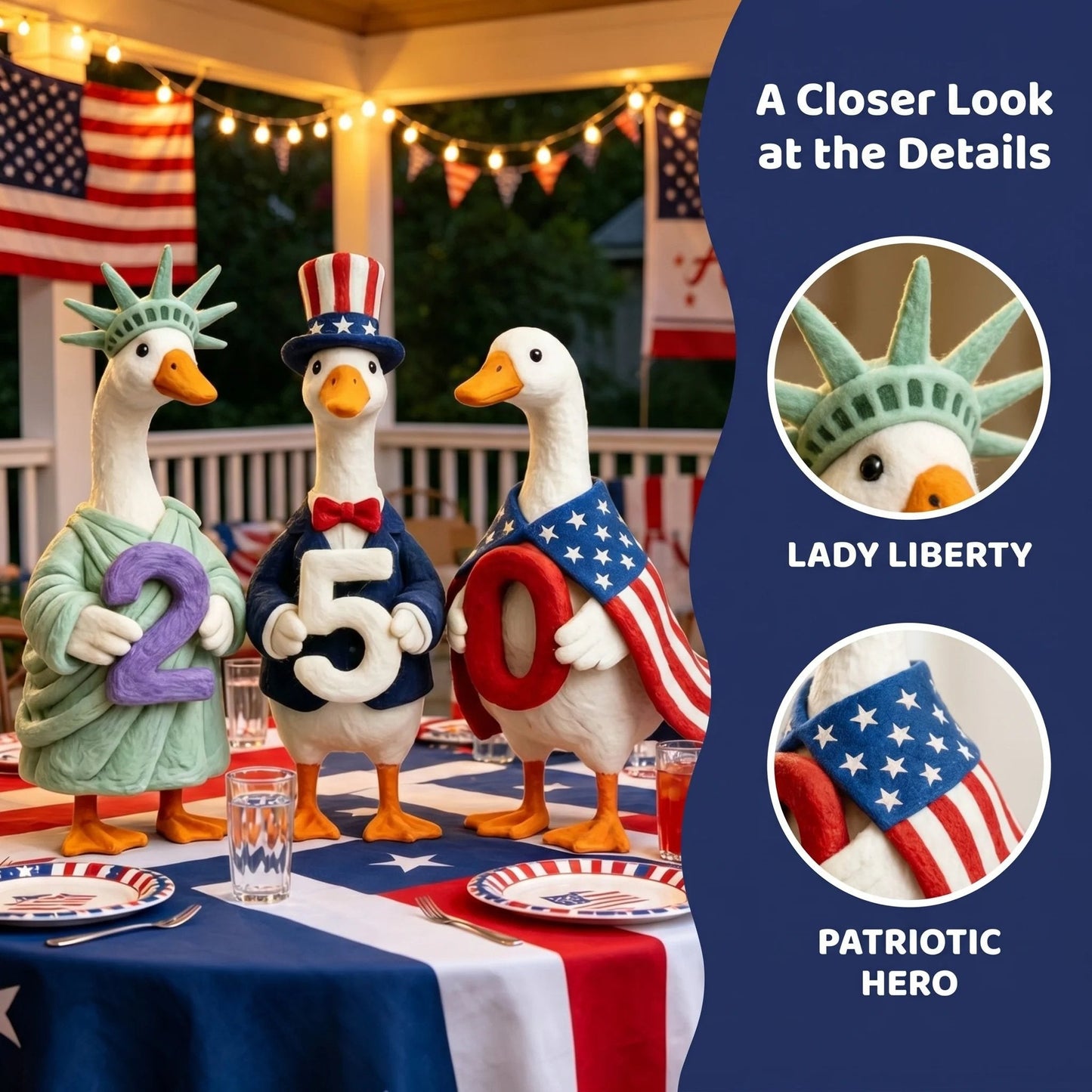 Whimsical "USA 250" Patriotic Geese Centerpiece