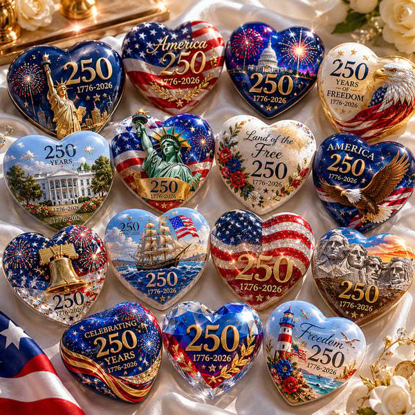 🇺🇸 America 250th Anniversary Commemorative Heart Ornament Collection | 15-Piece Patriotic Keepsake Set🎁Buy 2 Free Shipping