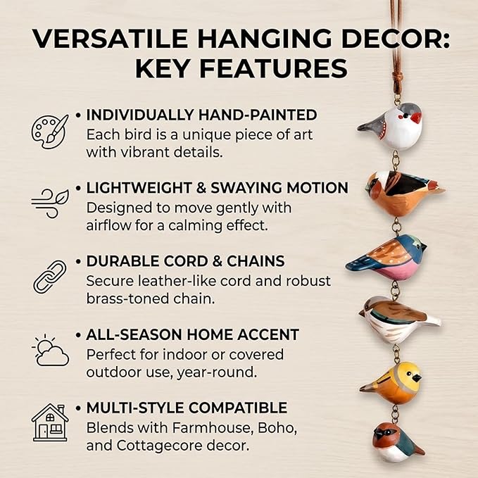 🔥50% OFF🔥 🐦 Rustic Hand Painted Wooden Bird Ornament Mobile ✨