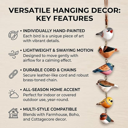 🔥50% OFF🔥 🐦 Rustic Hand Painted Wooden Bird Ornament Mobile ✨