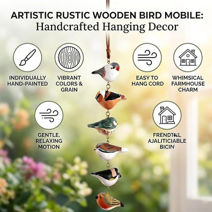 🔥50% OFF🔥 🐦 Rustic Hand Painted Wooden Bird Ornament Mobile ✨