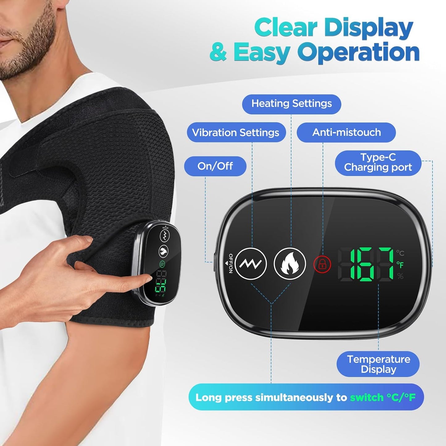 💙 Father’s Day Gift — 💥 Goodbye Shoulder Tension Heated Vibration Shoulder Brace for Daily Comfort 🎁✨