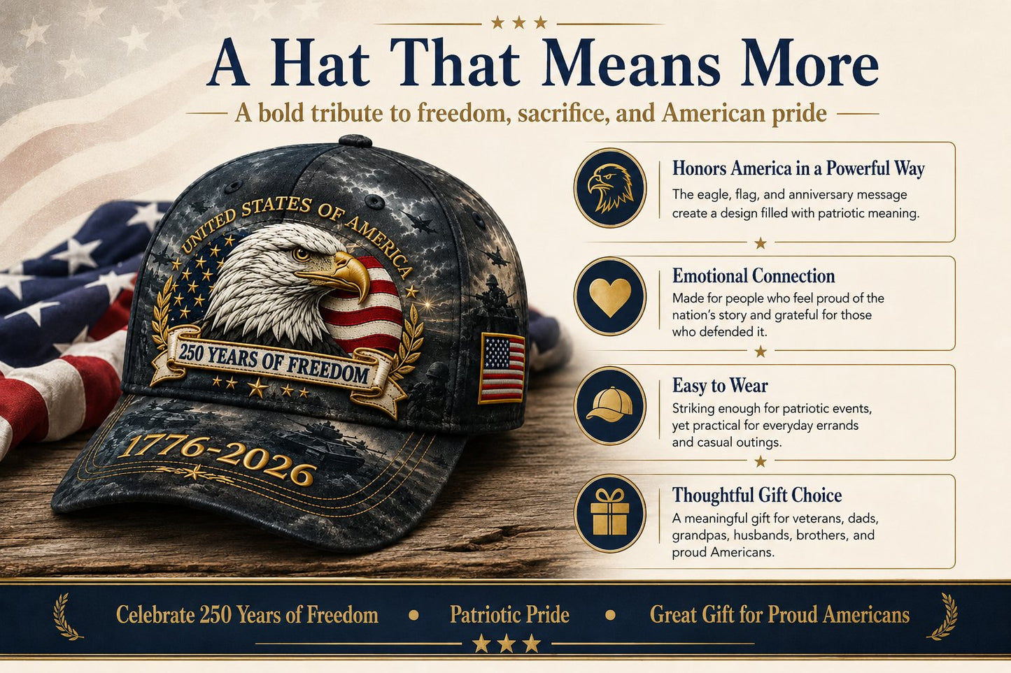 ✨250 Years of Freedom Eagle Cap❤️A proud tribute to America’s strength, sacrifice, and enduring spirit