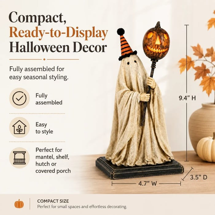 🏆Limited Time Sale 49% OFF Lighted Vintage Ghost Figurine with Glowing Pumpkin Staff 👻💡
