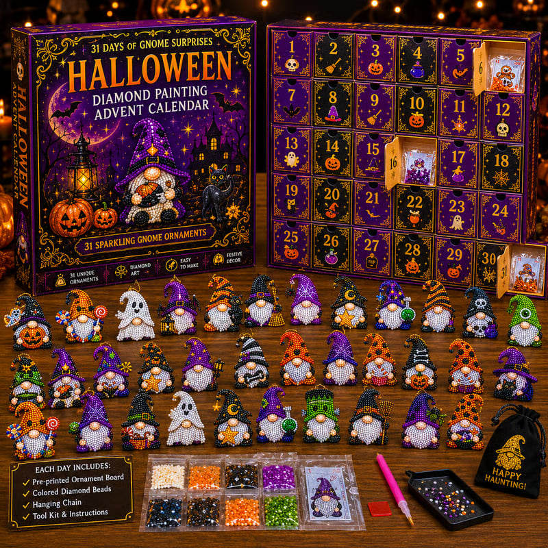 🎉✨ 31 Days of Gnome Surprises Halloween Diamond Painting Advent Calendar