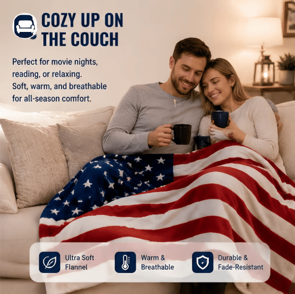 🇺🇸❤️American Flag Flannel Blanket — Ultra-Soft Flannel | Non-Shedding | Suitable for All Seasons | Available in Three Sizes