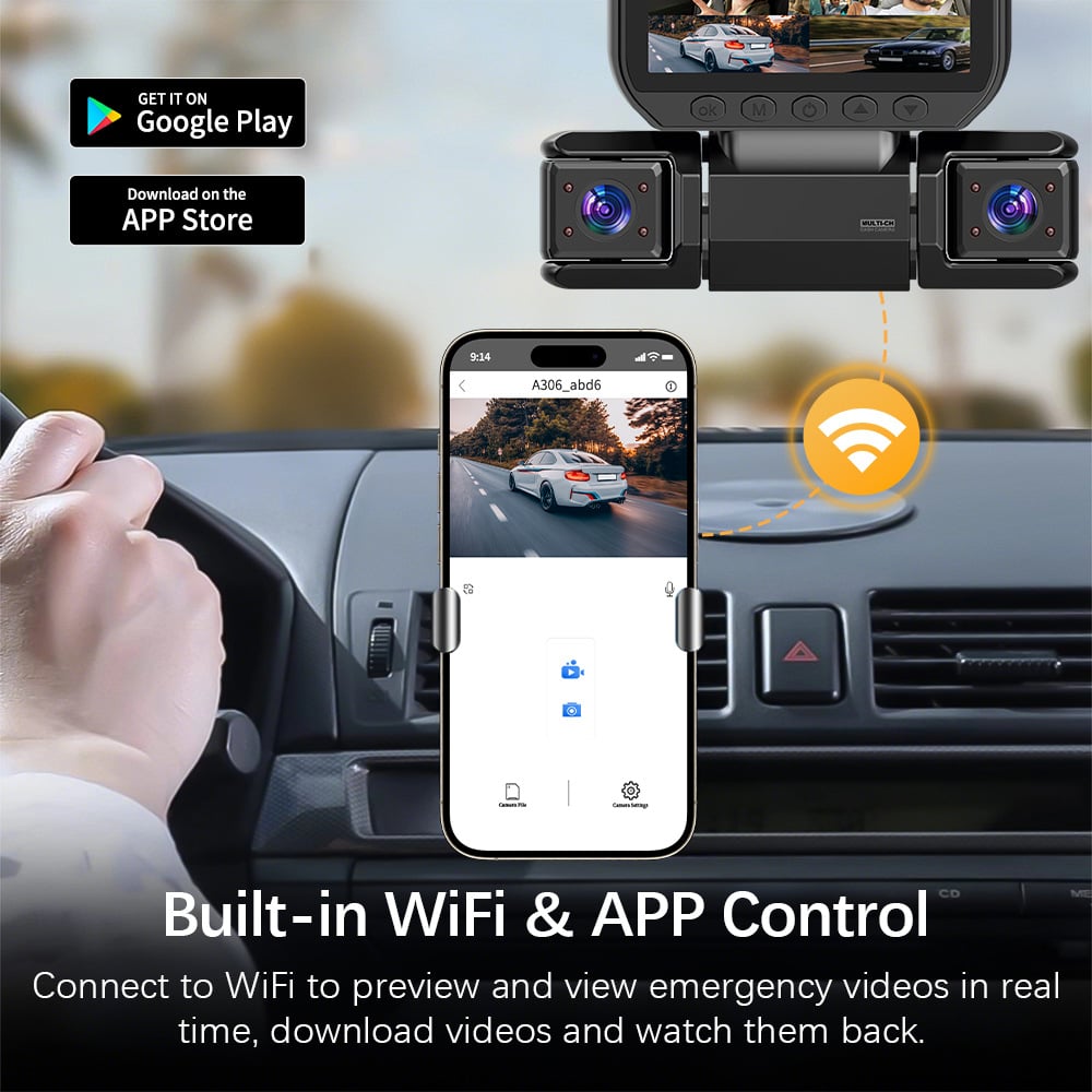 360° Car DVR WiFi 4Channels Dash Cam Video Recorder(SD card is not included)