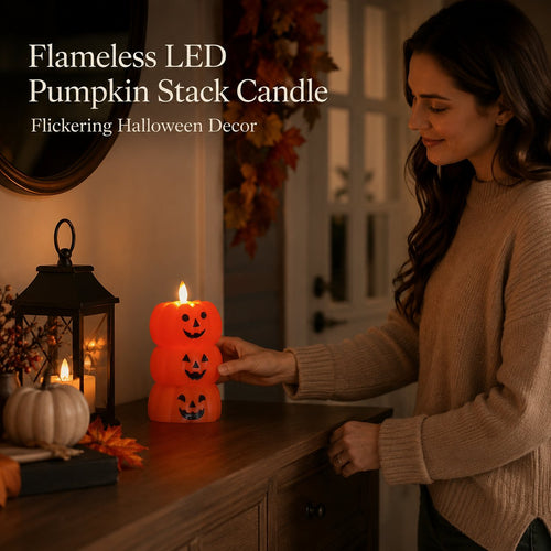 🍂🎃Flameless LED Pumpkin Stack Candle - Flickering Halloween Decor