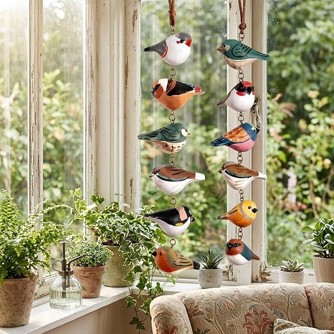 🔥50% OFF🔥 🐦 Rustic Hand Painted Wooden Bird Ornament Mobile ✨