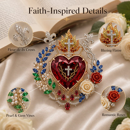 ❤️ Sacred Heart Floral Gemstone Brooch | Vintage Palace-Inspired Statement Pin