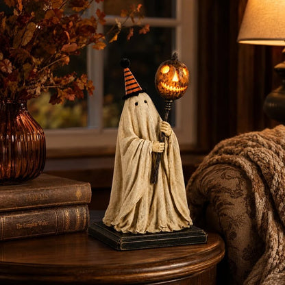 🏆Limited Time Sale 49% OFF Lighted Vintage Ghost Figurine with Glowing Pumpkin Staff 👻💡