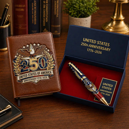 USA 250th Anniversary Notebook & Pen Set, 1776-2026 Patriotic Gift