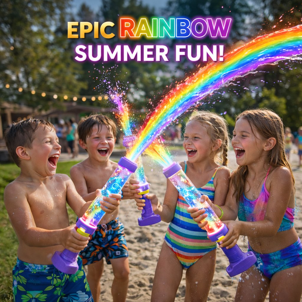 🎁Last Day 50% OFF 🌈 Glowing Rainbow LED Water Blaster | Summer Fun That Pops Like Magic! ✨