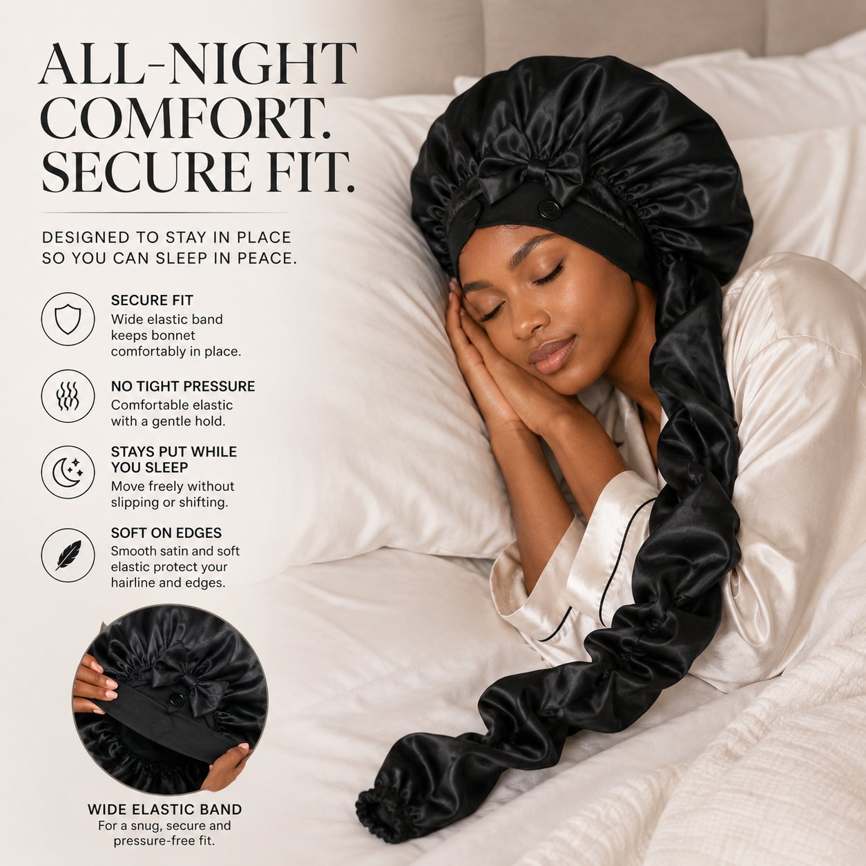 Satin/Silk Bonnet for Long Curly Hair