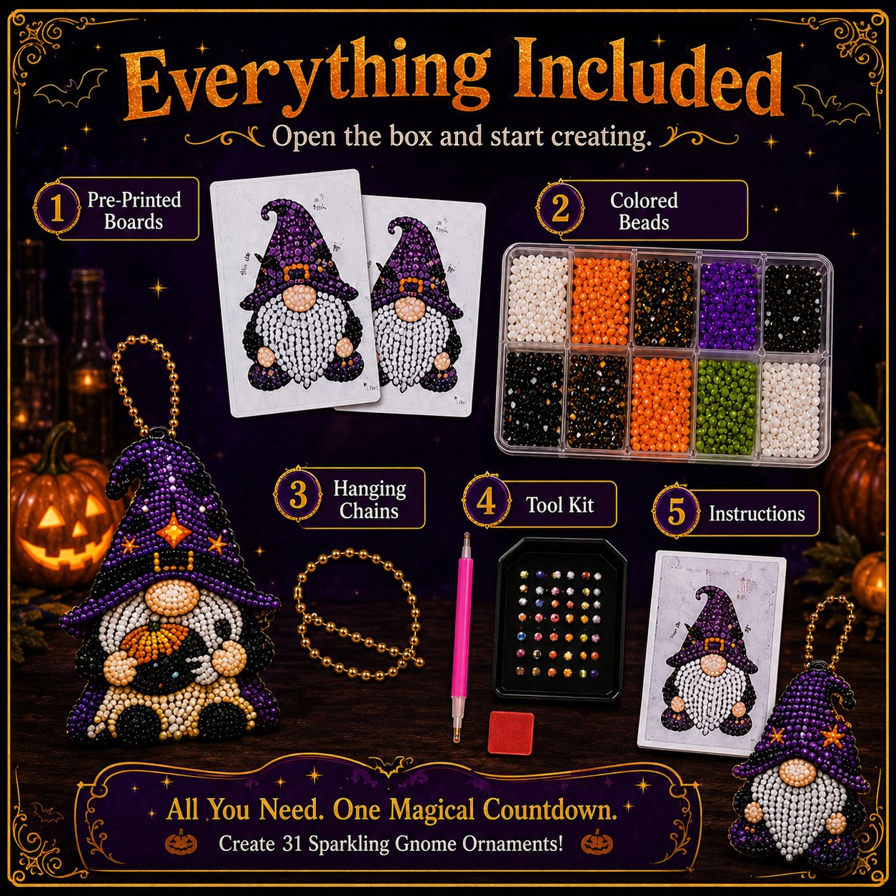 🎉✨ 31 Days of Gnome Surprises Halloween Diamond Painting Advent Calendar