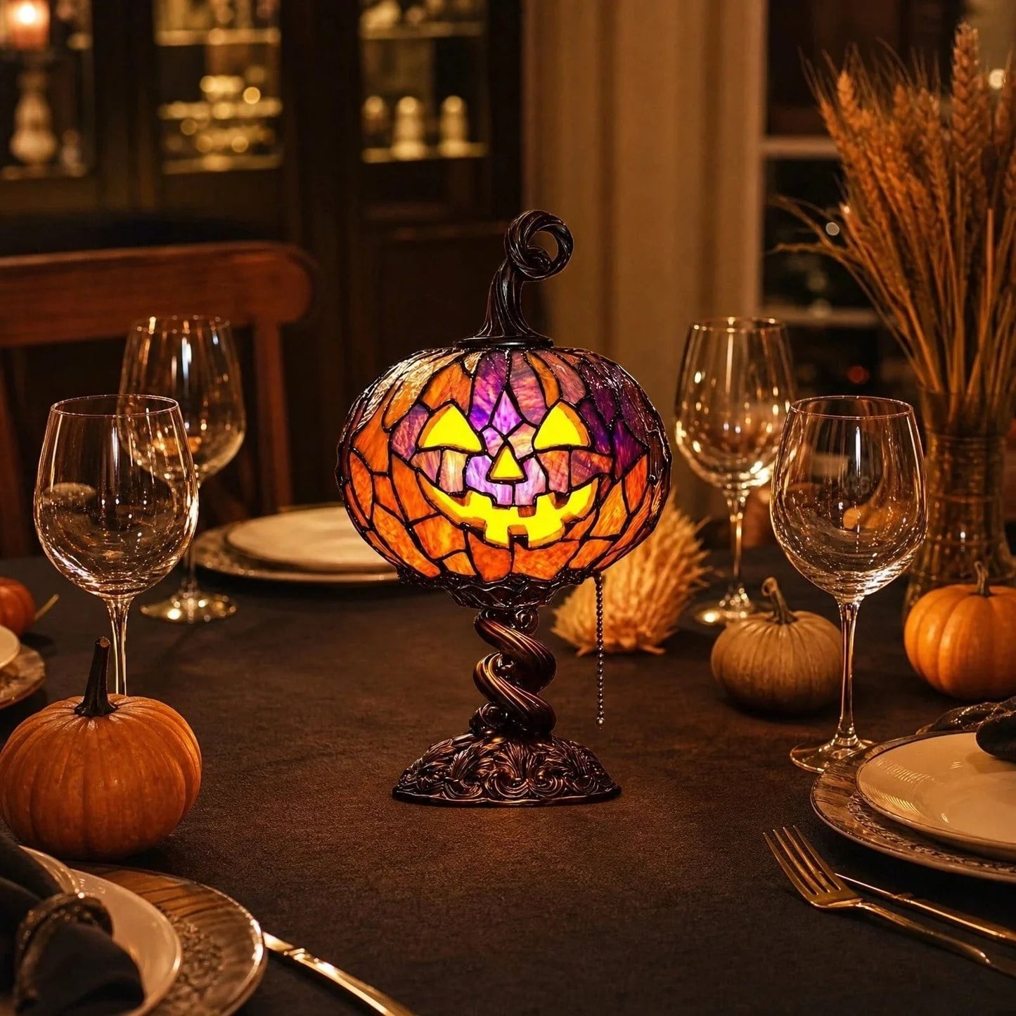 🔥HOT SALE🔥Halloween Stained Glass Style Pumpkin Table Lamp