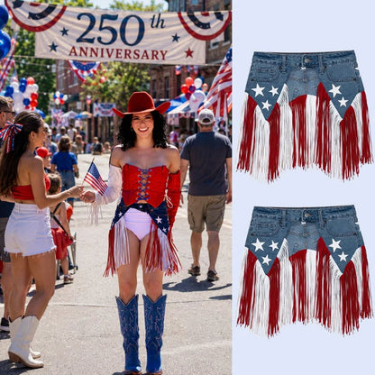 🔥Last Day 55% OFF-USA 250th Anniversary Patriotic Denim Fringe Belt