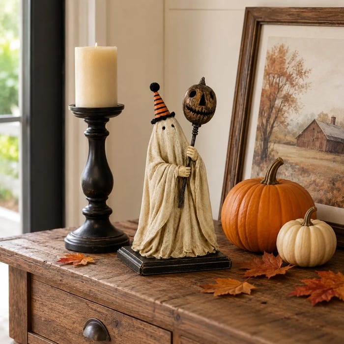 🏆Limited Time Sale 49% OFF Lighted Vintage Ghost Figurine with Glowing Pumpkin Staff 👻💡