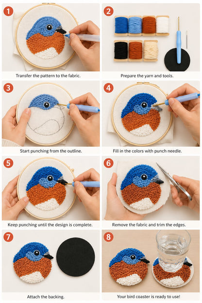 🧵Beginner-Friendly🐦DIY Bird Coasters Punch Needle Kit☕(Quick-Dry, Moisture-Proof & Easy-Clean)