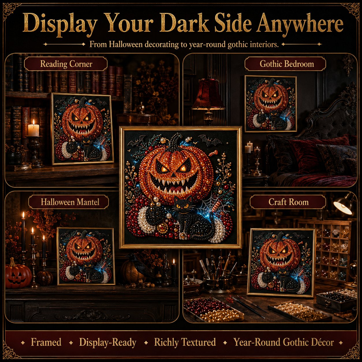 🔥 LAST DAY 49% OFF – 🖤 Premium 3D Pearl Dark Gothic Diamond Painting Art Kit | Luxury Flocked Canvas with Scratch-Resistant Non-Fading Pearl Beads DIY Dark Academia Decor 💀🕯️✨