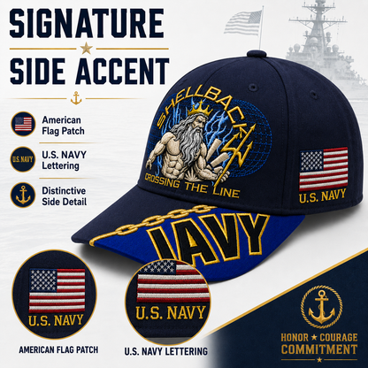 🔥SHELLBACK “Crossing The Line” Navy Embroidered Cap 🇺🇸