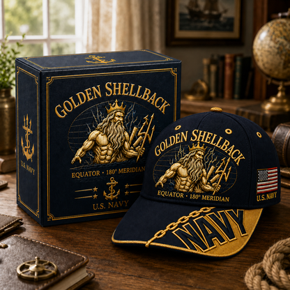🔥SHELLBACK “Crossing The Line” Navy Embroidered Cap 🇺🇸