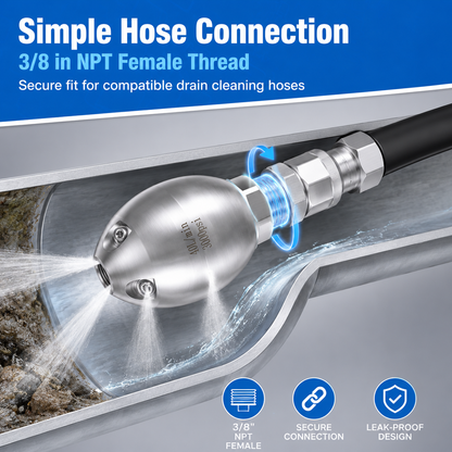 💦 3000 PSI 40 L/Min 3/8'' Stainless Steel Sewer Jetter Nozzle&nbsp;