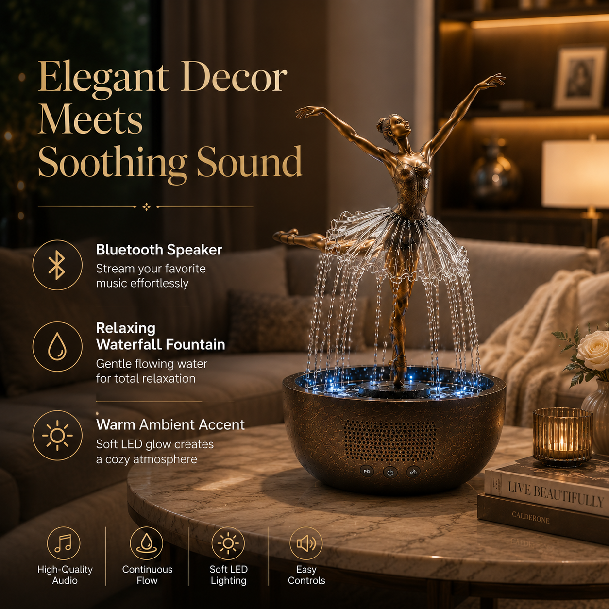 🎁 Ballerina Waterfall Bluetooth Speaker Fountain