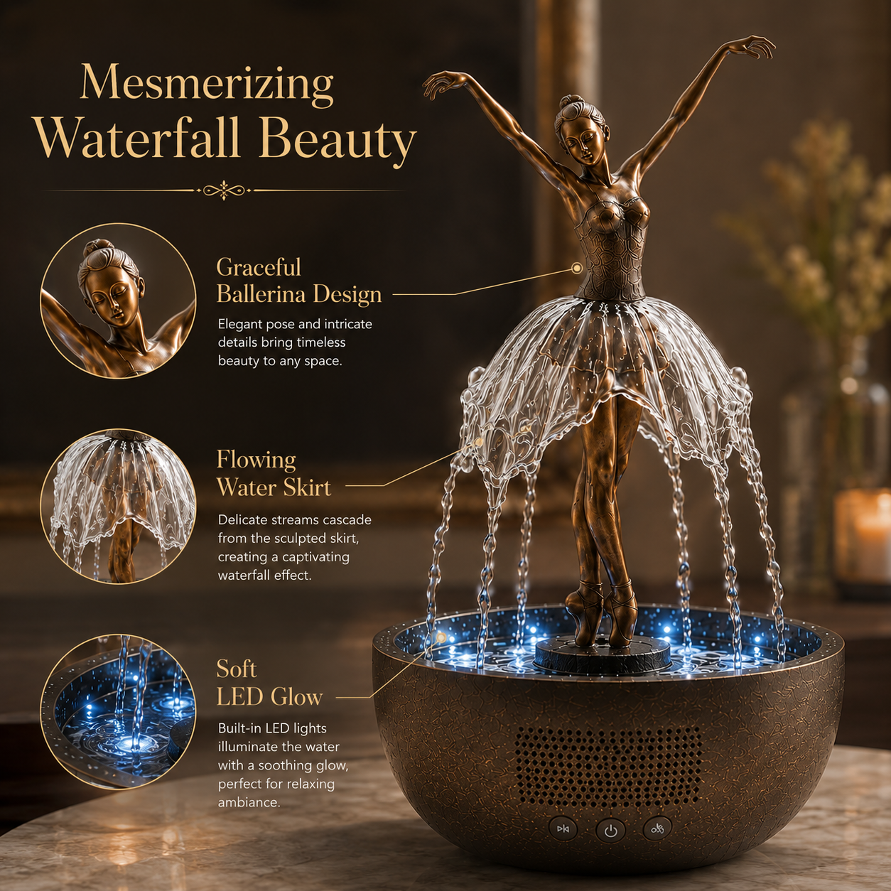 🎁 Ballerina Waterfall Bluetooth Speaker Fountain