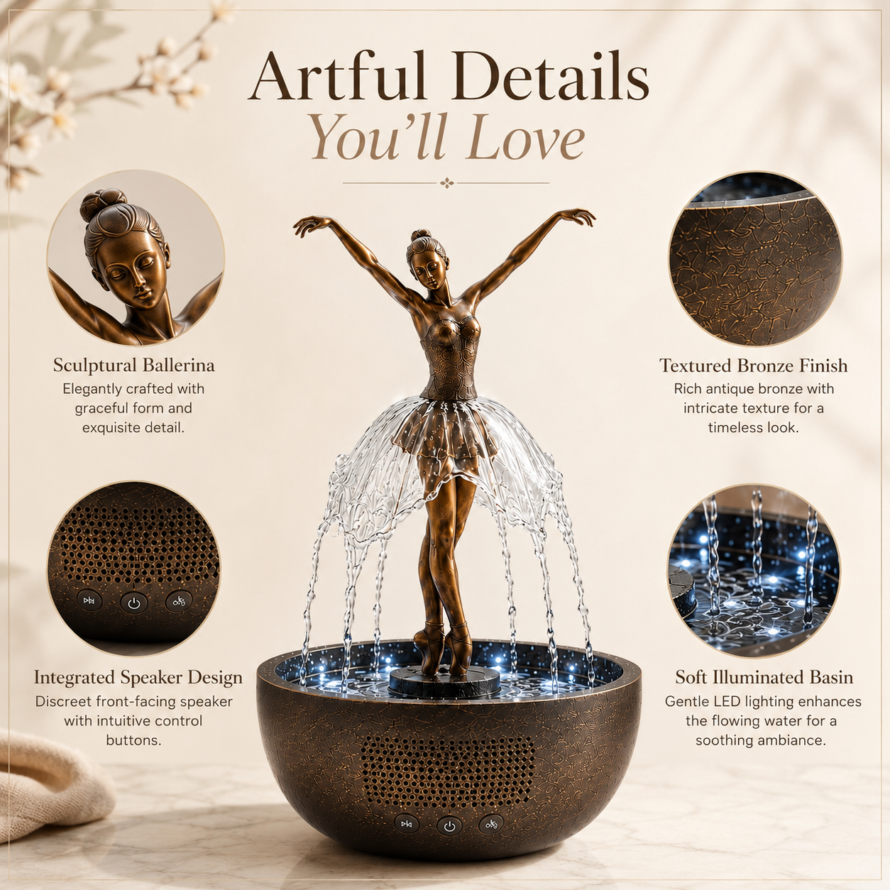 🎁 Ballerina Waterfall Bluetooth Speaker Fountain