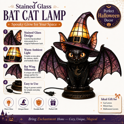 🔥Exclusive Limited Item 👍🔥50%OFF🐈 Gothic Stained Glass Witch Black Cat Table Lamp | Halloween Witch Hat Night Light Decor - BUY 2 FREE SHIPPING