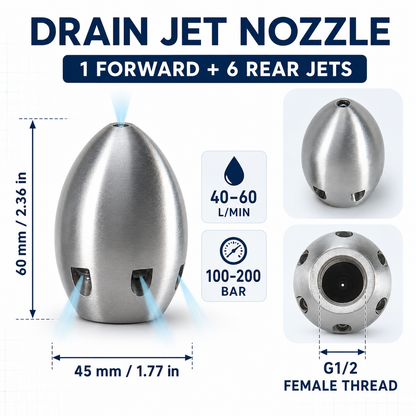 💦 3000 PSI 40 L/Min 3/8'' Stainless Steel Sewer Jetter Nozzle&nbsp;